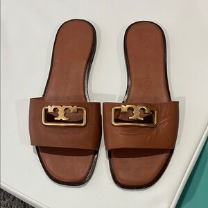 Tory Burch Brown Leather Sandals with Gold Hardware